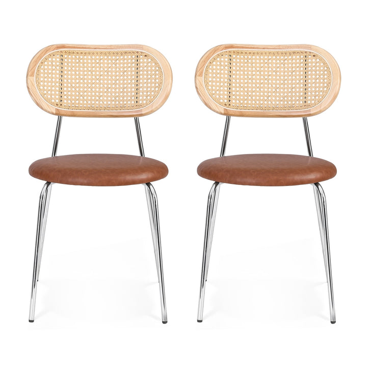 Artiss Rattan Kitchen Dining Chairs Round (Set of 2) Tan