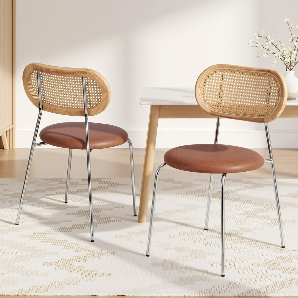 Artiss Rattan Kitchen Dining Chairs Round (Set of 2) Tan
