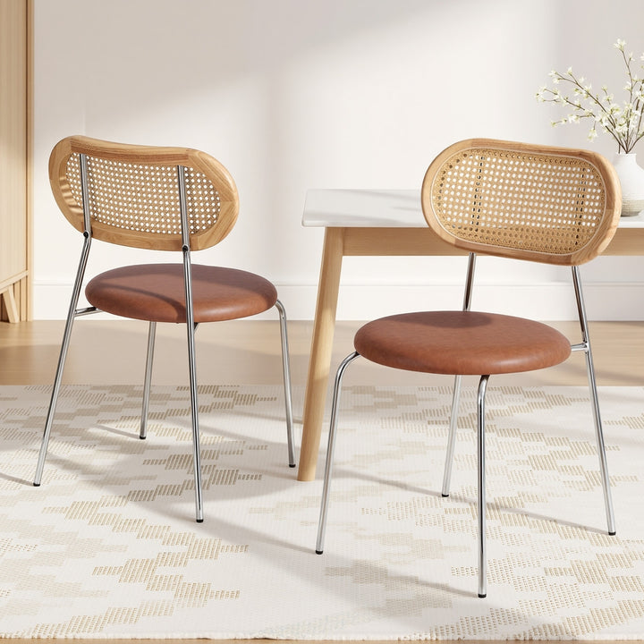 Artiss Rattan Kitchen Dining Chairs Round (Set of 2) Tan