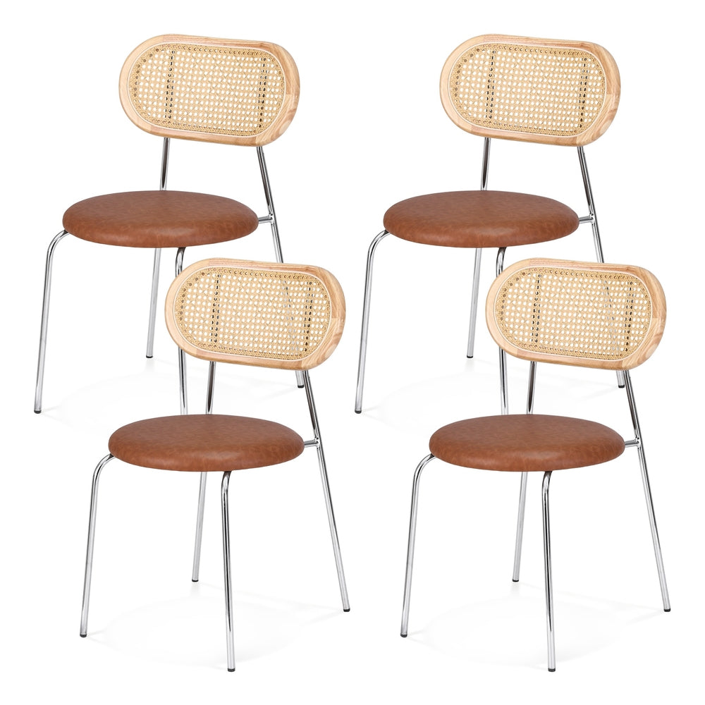 Artiss Rattan Kitchen Dining Chairs Round (Set of 4) Tan