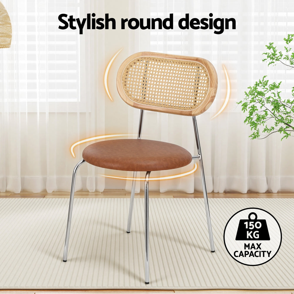 Artiss Rattan Kitchen Dining Chairs Round (Set of 4) Tan