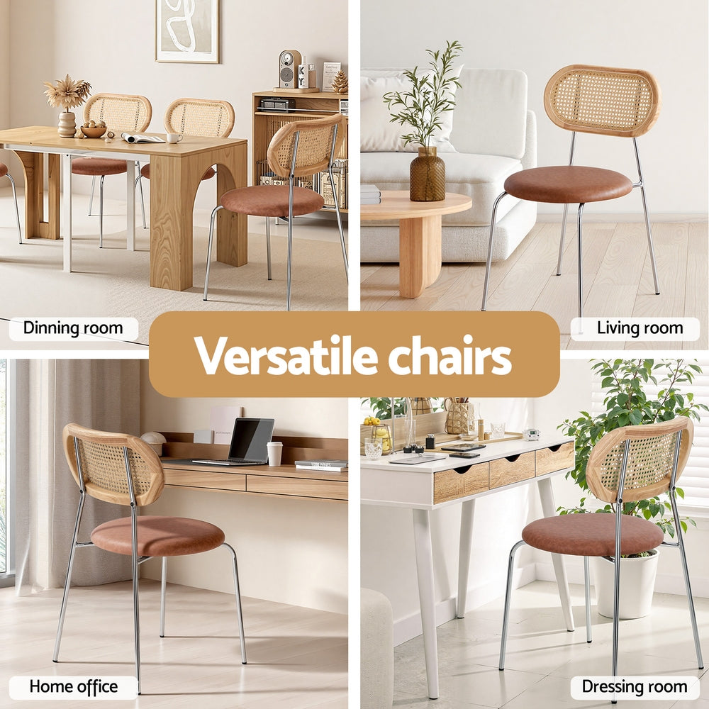 Artiss Rattan Kitchen Dining Chairs Round (Set of 4) Tan