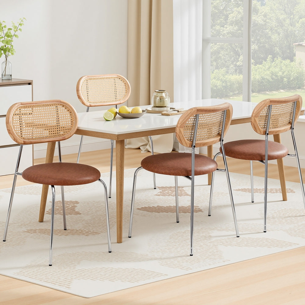 Artiss Rattan Kitchen Dining Chairs Round (Set of 4) Tan