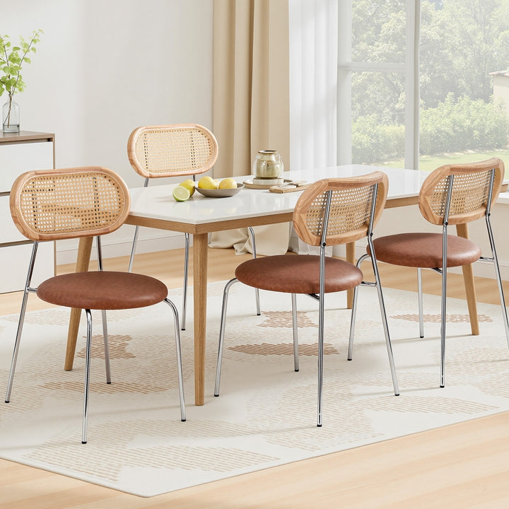 Artiss Rattan Kitchen Dining Chairs Round (Set of 4) Tan