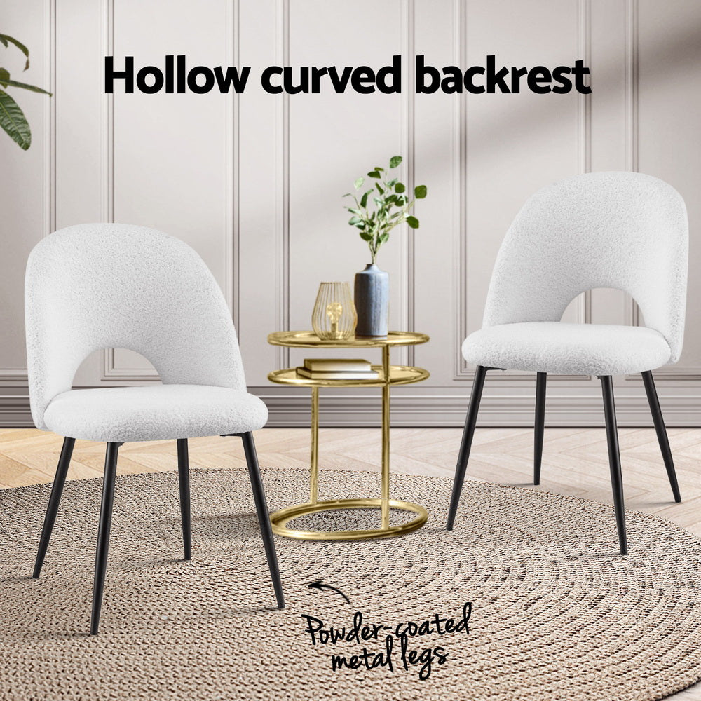 Artiss Fabric Kitchen Dining Chairs Boucle (Set of 2) White