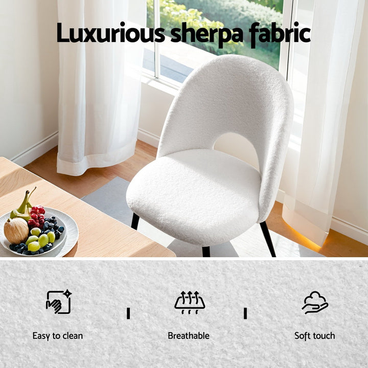 Artiss Fabric Kitchen Dining Chairs Boucle (Set of 2) White