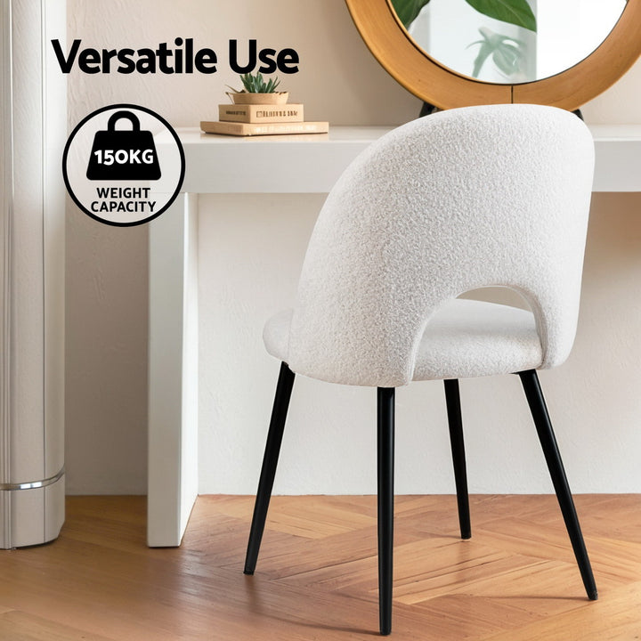 Artiss Fabric Kitchen Dining Chairs Boucle (Set of 2) White