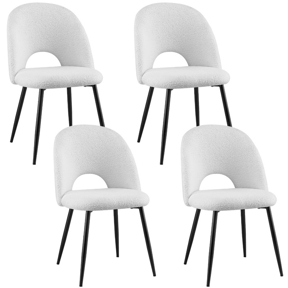 Artiss Fabric Kitchen Dining Chairs Boucle (Set of 4) White