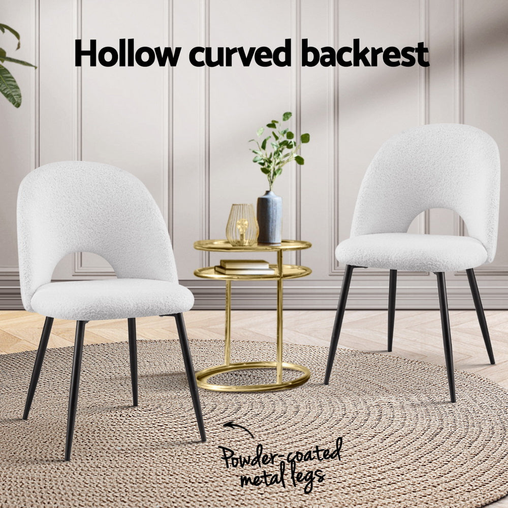 Artiss Fabric Kitchen Dining Chairs Boucle (Set of 4) White