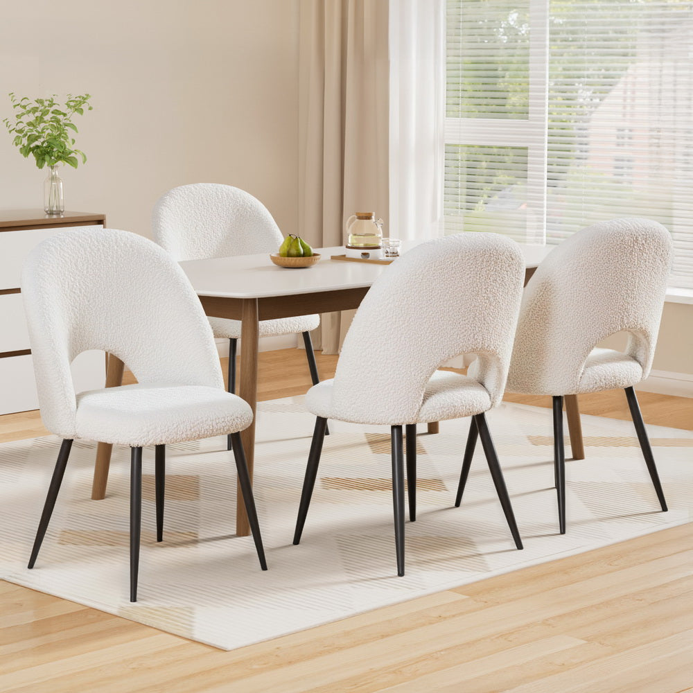 Artiss Fabric Kitchen Dining Chairs Boucle (Set of 4) White