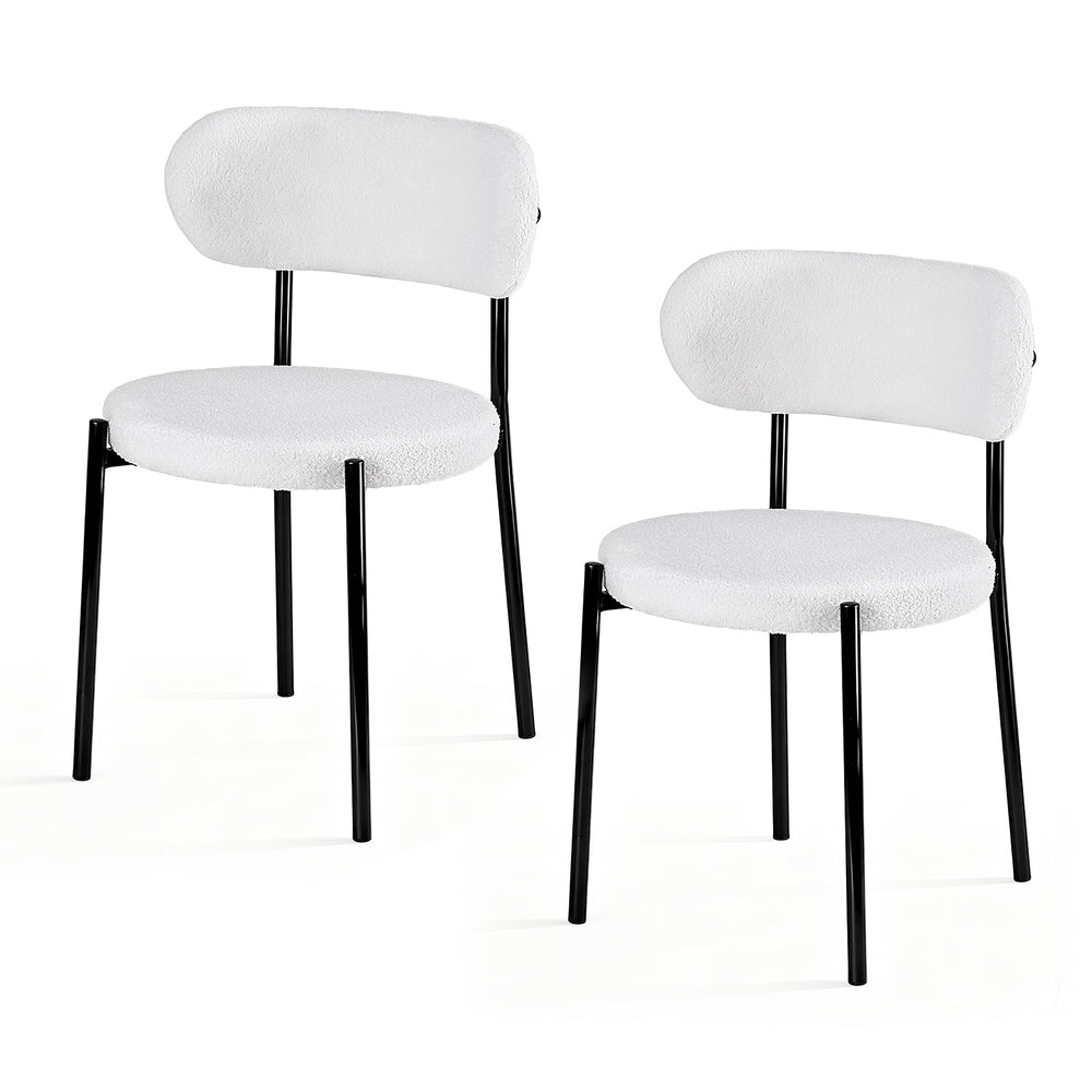 Artiss Fabric Kitchen Dining Chairs Boucle Round (Set of 2) White