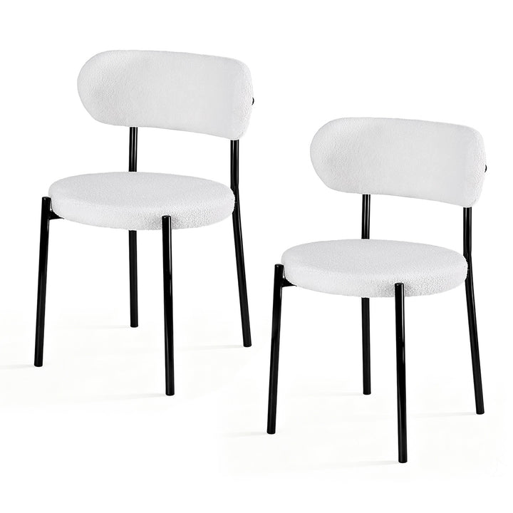 Artiss Fabric Kitchen Dining Chairs Boucle Round (Set of 2) White