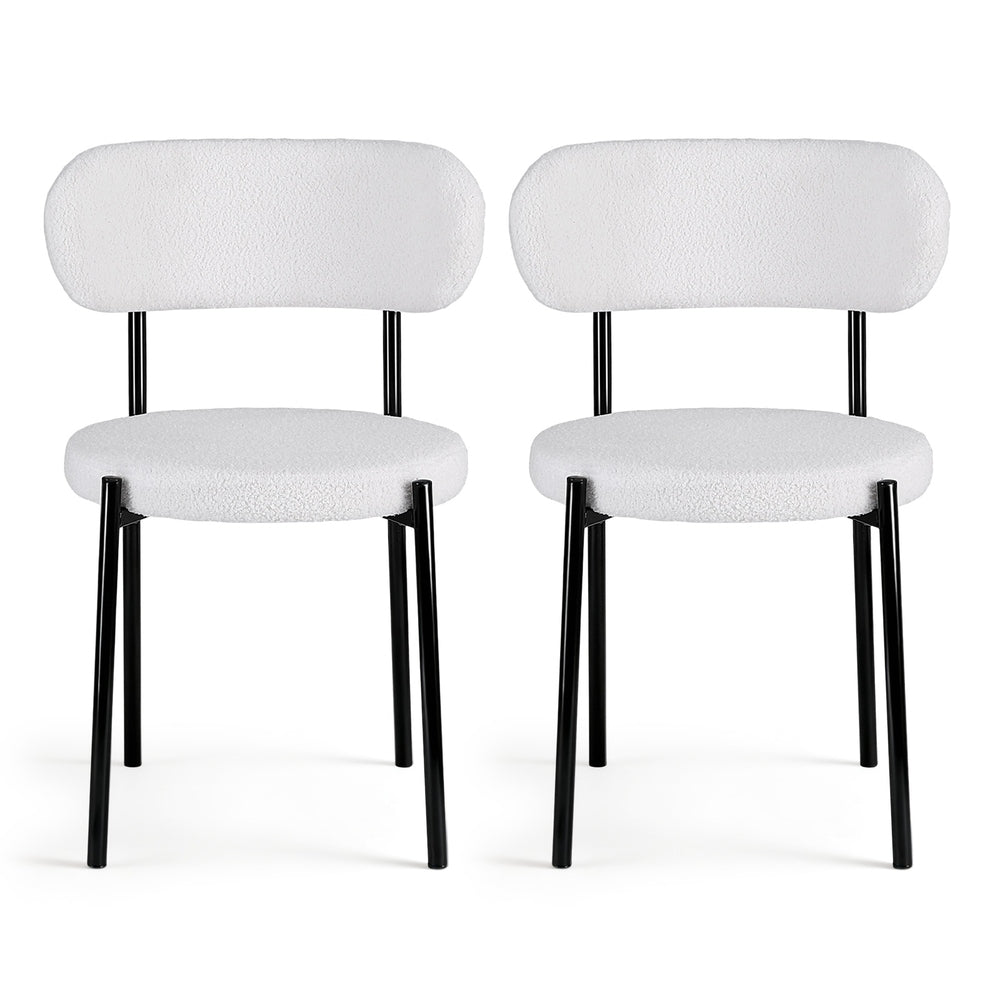 Artiss Fabric Kitchen Dining Chairs Boucle Round (Set of 2) White