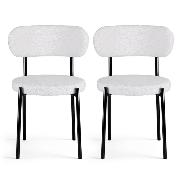 Artiss Fabric Kitchen Dining Chairs Boucle Round (Set of 2) White