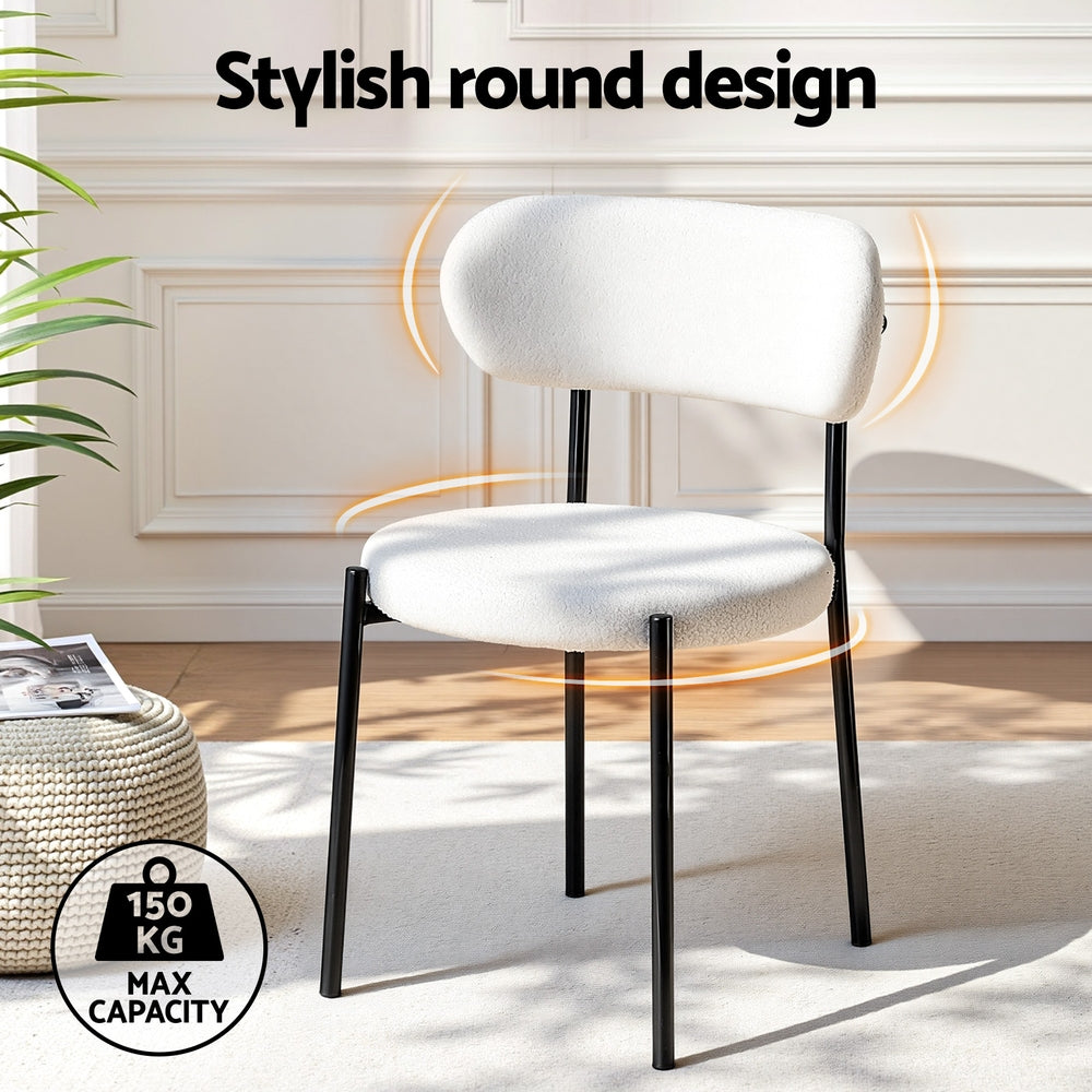 Artiss Fabric Kitchen Dining Chairs Boucle Round (Set of 2) White