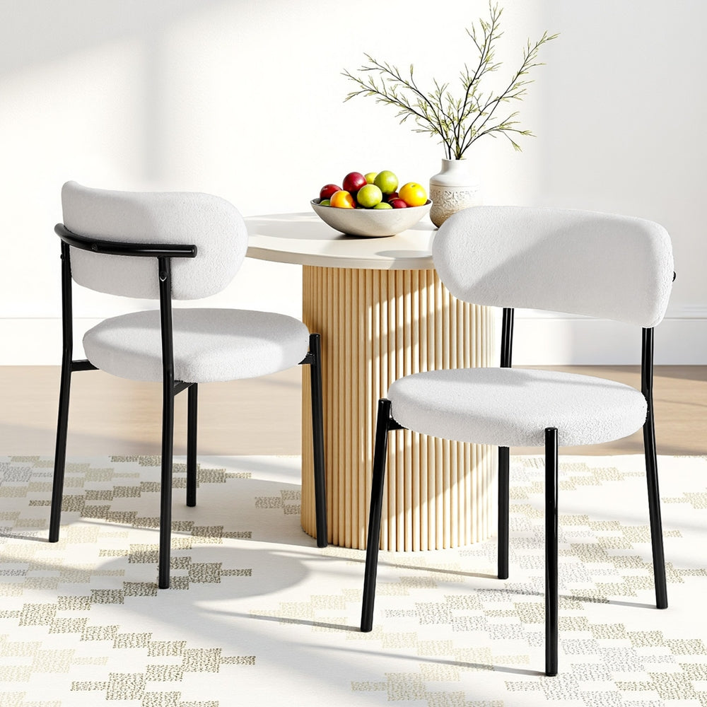 Artiss Fabric Kitchen Dining Chairs Boucle Round (Set of 2) White