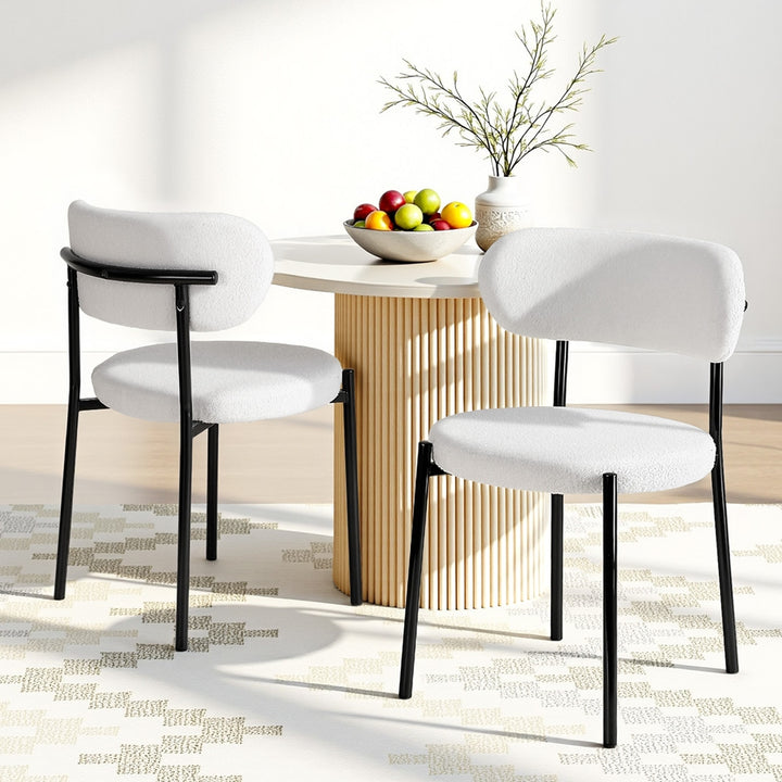 Artiss Fabric Kitchen Dining Chairs Boucle Round (Set of 2) White