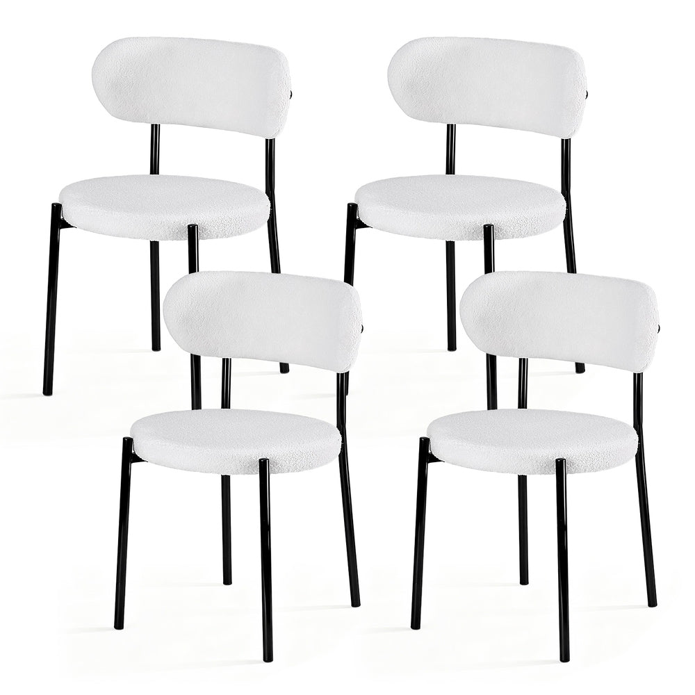 Artiss Fabric Kitchen Dining Chairs Boucle Round (Set of 4) White