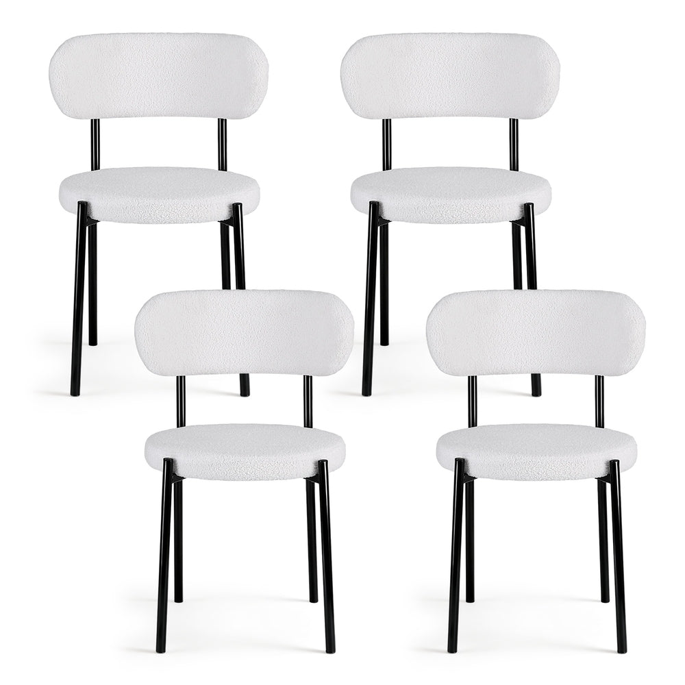 Artiss Fabric Kitchen Dining Chairs Boucle Round (Set of 4) White