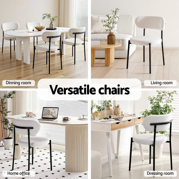 Artiss Fabric Kitchen Dining Chairs Boucle Round (Set of 4) White