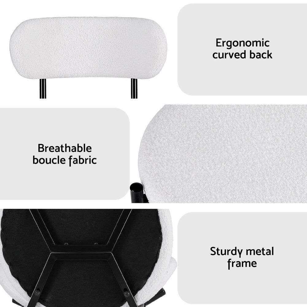Artiss Fabric Kitchen Dining Chairs Boucle Round (Set of 4) White