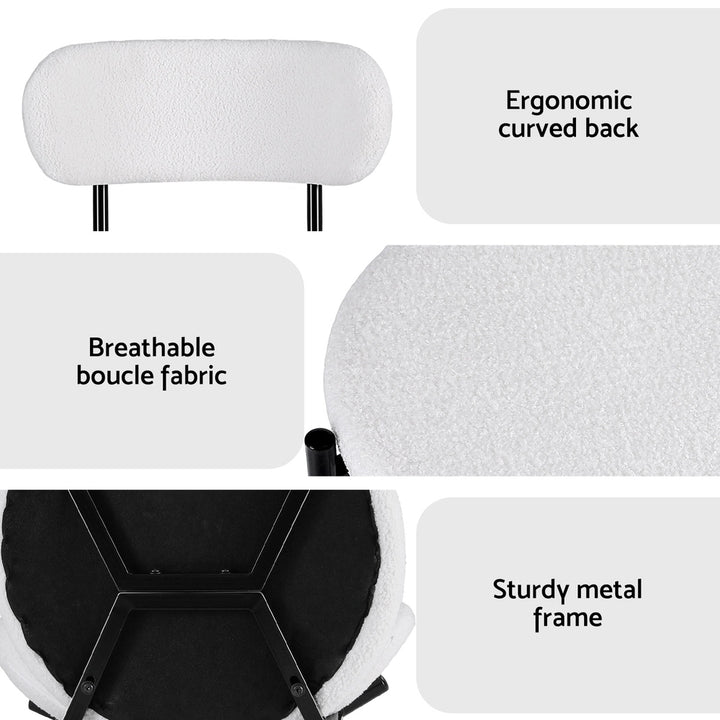 Artiss Fabric Kitchen Dining Chairs Boucle Round (Set of 4) White