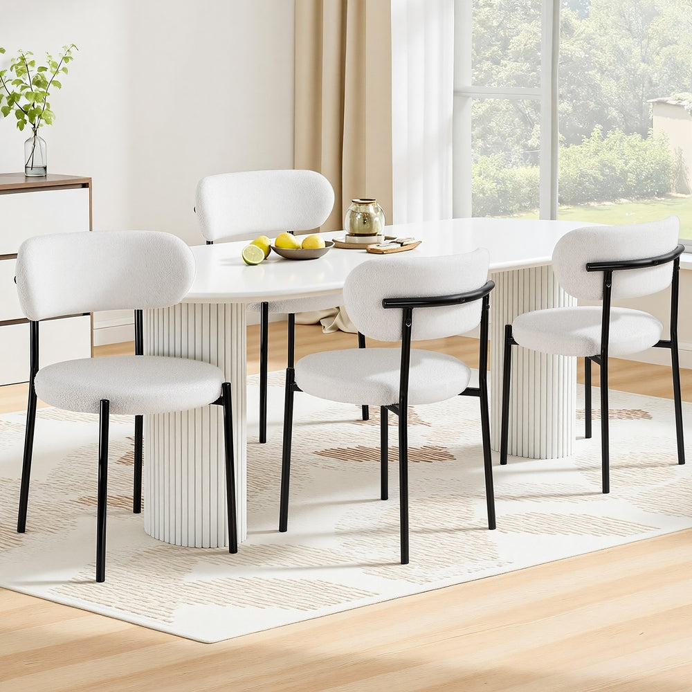 Artiss Fabric Kitchen Dining Chairs Boucle Round (Set of 4) White