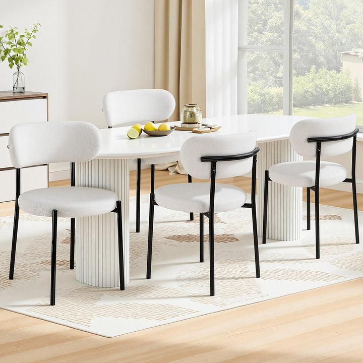 Artiss Fabric Kitchen Dining Chairs Boucle Round (Set of 4) White