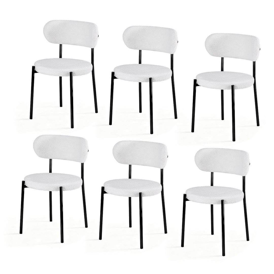 Artiss Fabric Kitchen Dining Chairs Boucle Round (Set of 6) White
