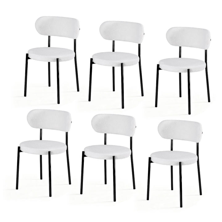 Artiss Fabric Kitchen Dining Chairs Boucle Round (Set of 6) White