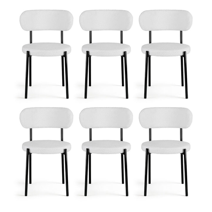 Artiss Fabric Kitchen Dining Chairs Boucle Round (Set of 6) White