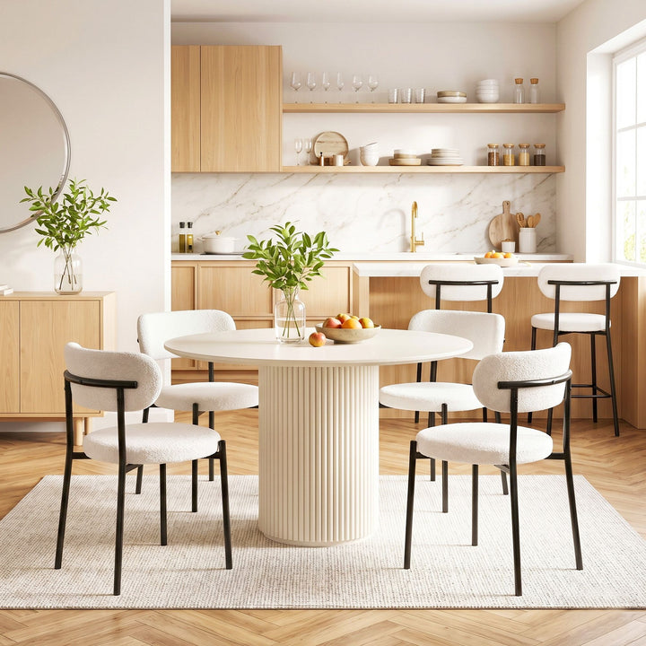 Artiss Fabric Kitchen Dining Chairs Boucle Round (Set of 6) White