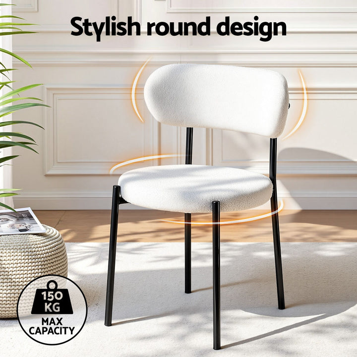 Artiss Fabric Kitchen Dining Chairs Boucle Round (Set of 6) White