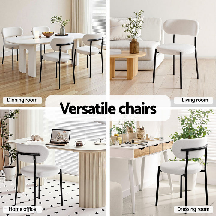 Artiss Fabric Kitchen Dining Chairs Boucle Round (Set of 6) White