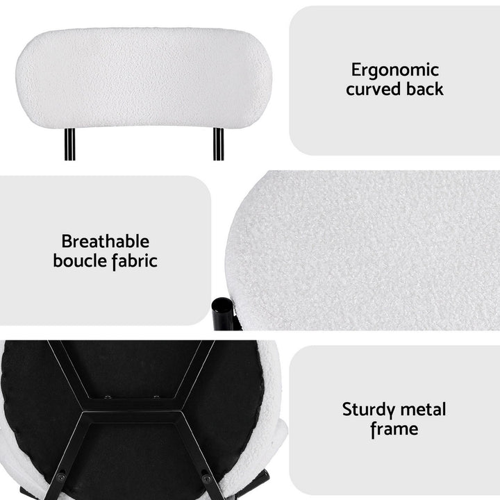 Artiss Fabric Kitchen Dining Chairs Boucle Round (Set of 6) White