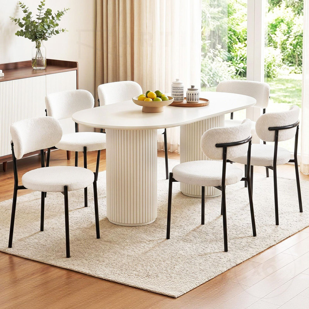Artiss Fabric Kitchen Dining Chairs Boucle Round (Set of 6) White