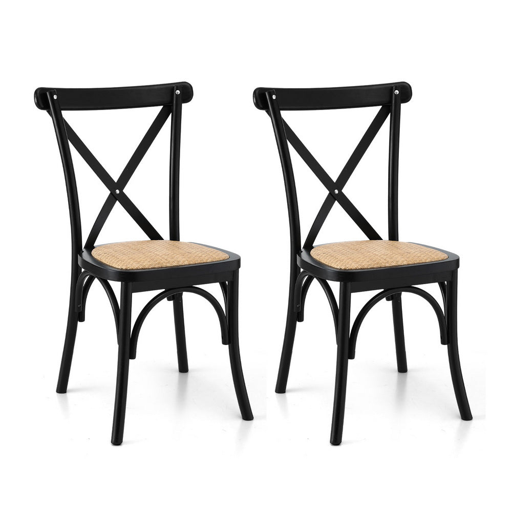 Artiss Rattan Kitchen Dining Chairs Cross-Back (Set of 2) Black