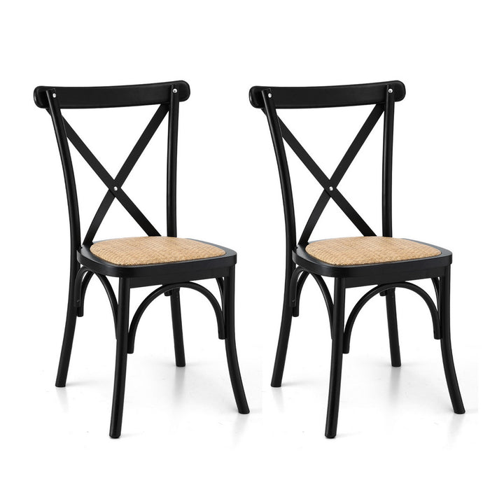 Artiss Rattan Kitchen Dining Chairs Cross-Back (Set of 2) Black