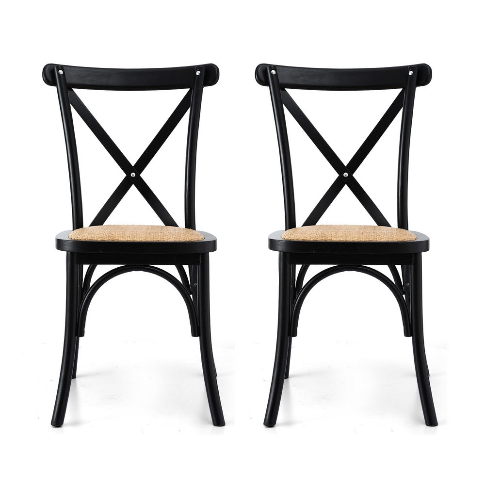 Artiss Rattan Kitchen Dining Chairs Cross-Back (Set of 2) Black
