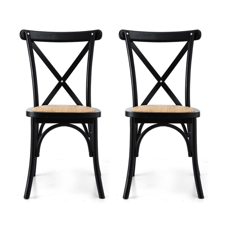 Artiss Rattan Kitchen Dining Chairs Cross-Back (Set of 2) Black