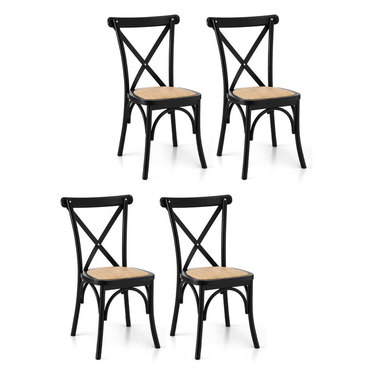 Artiss Rattan Kitchen Dining Chairs Cross-Back (Set of 4) Black
