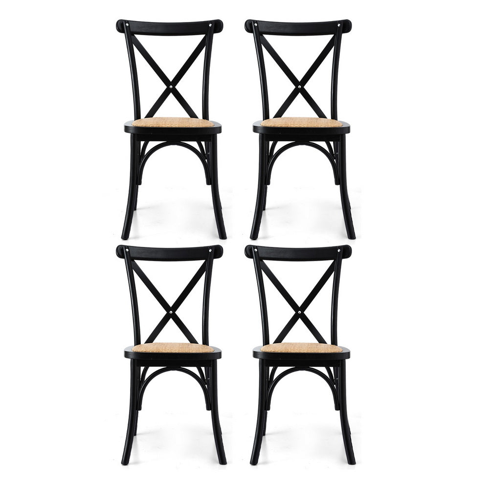 Artiss Rattan Kitchen Dining Chairs Cross-Back (Set of 4) Black