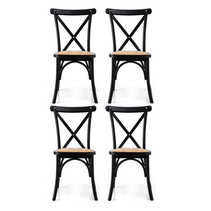 Artiss Rattan Kitchen Dining Chairs Cross-Back (Set of 4) Black