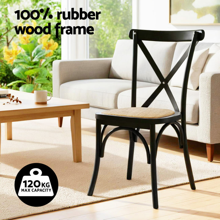 Artiss Rattan Kitchen Dining Chairs Cross-Back (Set of 4) Black