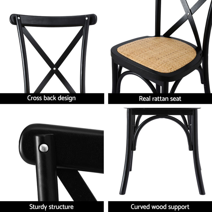 Artiss Rattan Kitchen Dining Chairs Cross-Back (Set of 4) Black