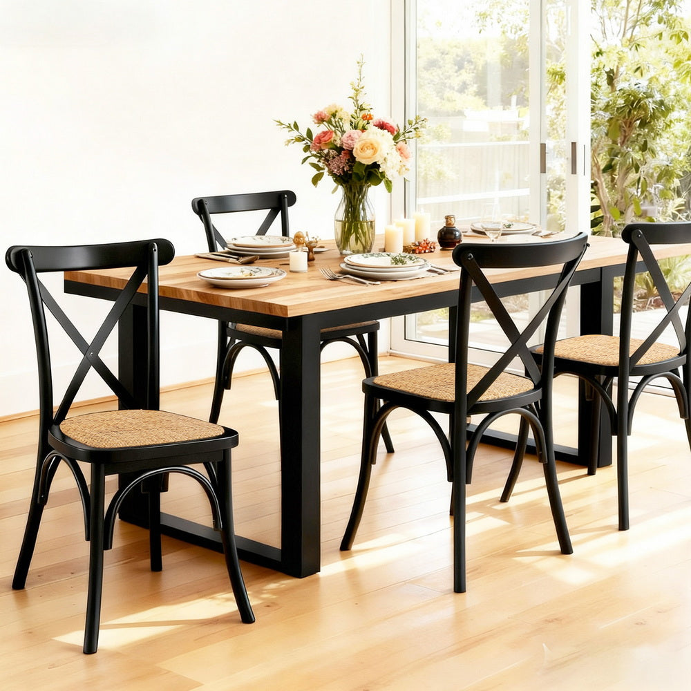 Artiss Rattan Kitchen Dining Chairs Cross-Back (Set of 4) Black