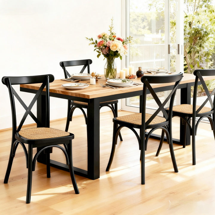 Artiss Rattan Kitchen Dining Chairs Cross-Back (Set of 4) Black