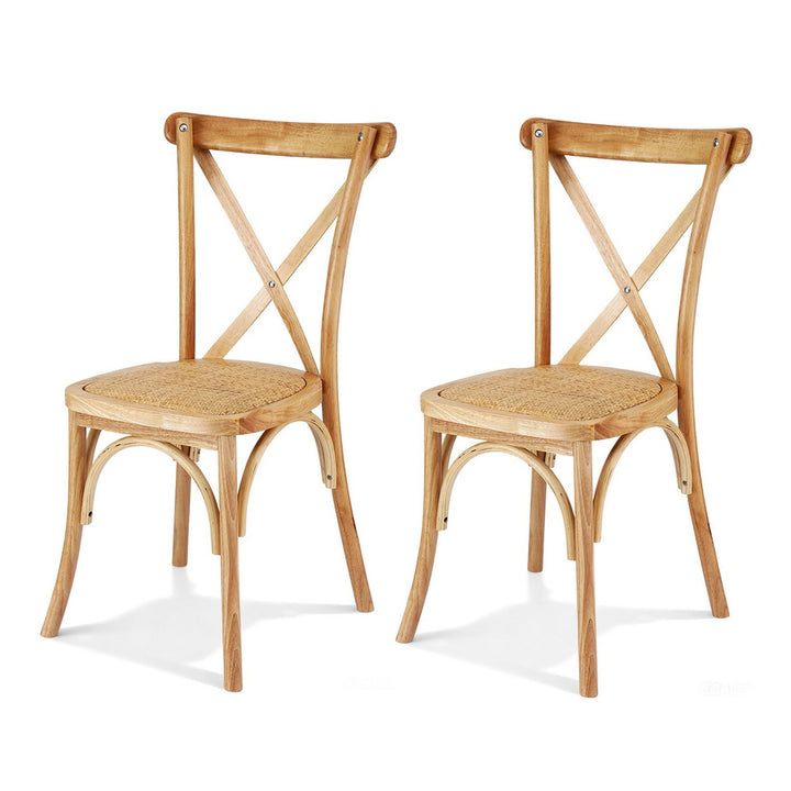 Artiss Rattan Kitchen Dining Chairs Cross-Back (Set of 2) Natural