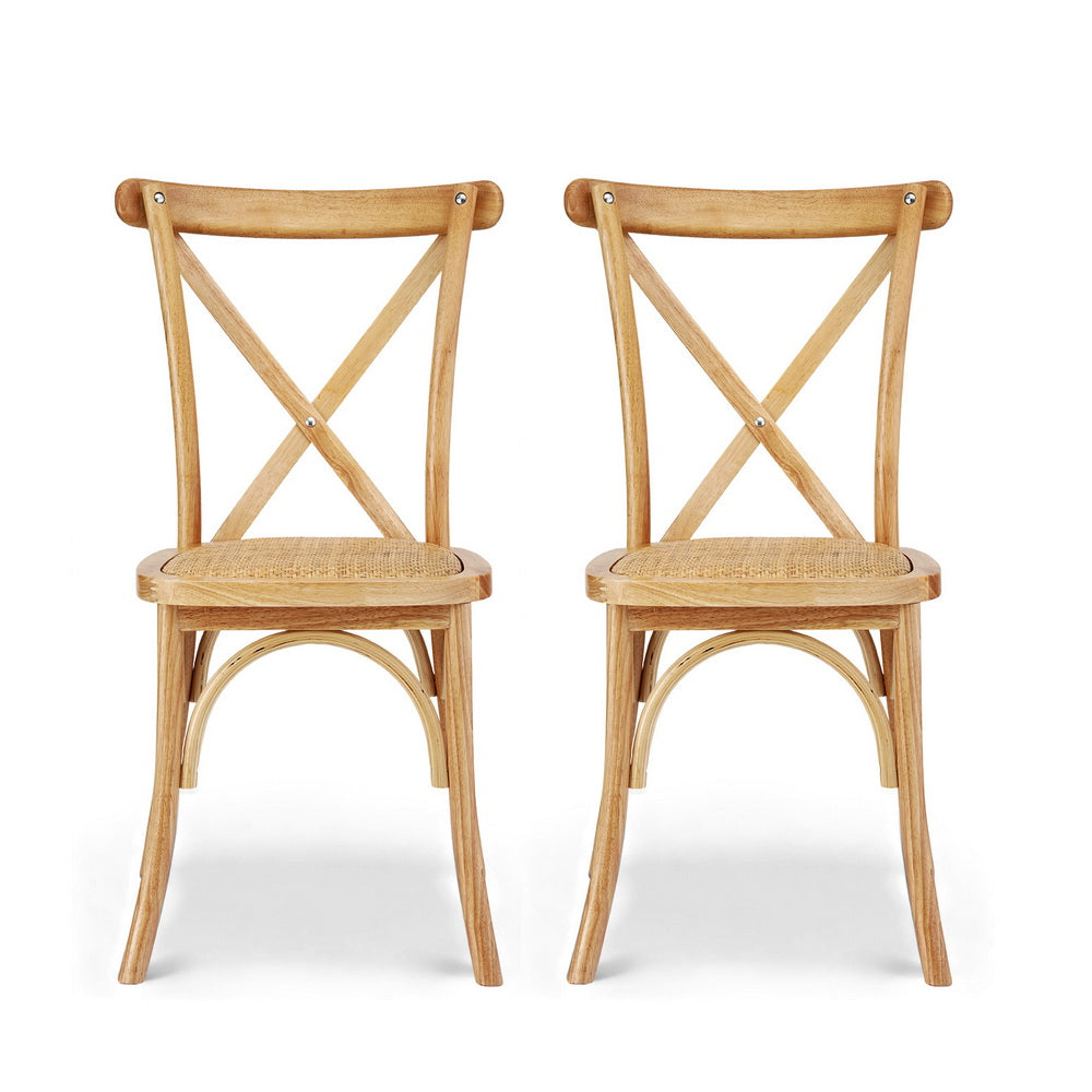 Artiss Rattan Kitchen Dining Chairs Cross-Back (Set of 2) Natural