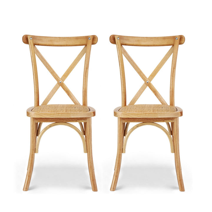 Artiss Rattan Kitchen Dining Chairs Cross-Back (Set of 2) Natural
